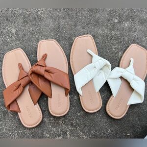 Brown and Cream Women's Sandals